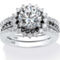 PalmBeach CZ Vintage-Style Platinum-plated Sterling Silver Halo Bridal Ring Set - Image 1 of 5