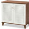 Baxton Studio Coolidge White and Walnut Finished 4-Shelf Wood Shoe Storage Cabinet - Image 1 of 5