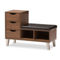 Baxton Studio Arielle Walnut Wood 3-Drawer Shoe Storage With Faux Leather Bench - Image 1 of 5