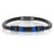 Metallo Blue Stainless Steel w/ Black Carbon Fiber Genuine Leather Bracelet - Image 1 of 3