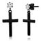 Metallo Stainless Steel Polished Cross & CZ Earrings - Black Plated - Image 1 of 2