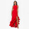 BETSY & ADAM RUFFLE TIER SCUBA CREPE GOWN. HIGH NECK AND CENTER BACK ZIPPER - Image 1 of 3