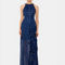 BETSY & ADAM LONG CHIFFON FOIL RUFFLE TIE NECK GOWN. - Image 1 of 3