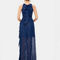 BETSY & ADAM LONG CHIFFON FOIL RUFFLE TIE NECK GOWN. - Image 2 of 3