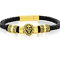 Metallo Stainless Steel Oxidized Lion, Genuine Leather Bracelet - Gold Plated - Image 1 of 4