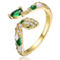 14k Yellow Gold Plated Emerald & CZ Coiled Snake Serpent Open Bypass Cuff Ring - Image 1 of 3